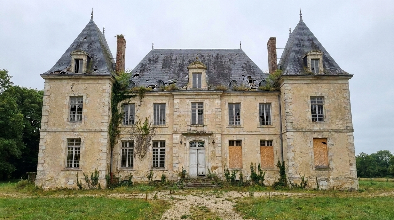 Restoring a French Chateau — The chateau facade and grounds during the restoration programme.