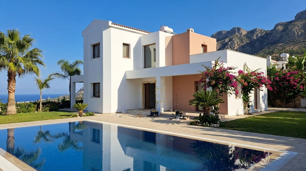 Freshly painted villa exterior in North Cyprus